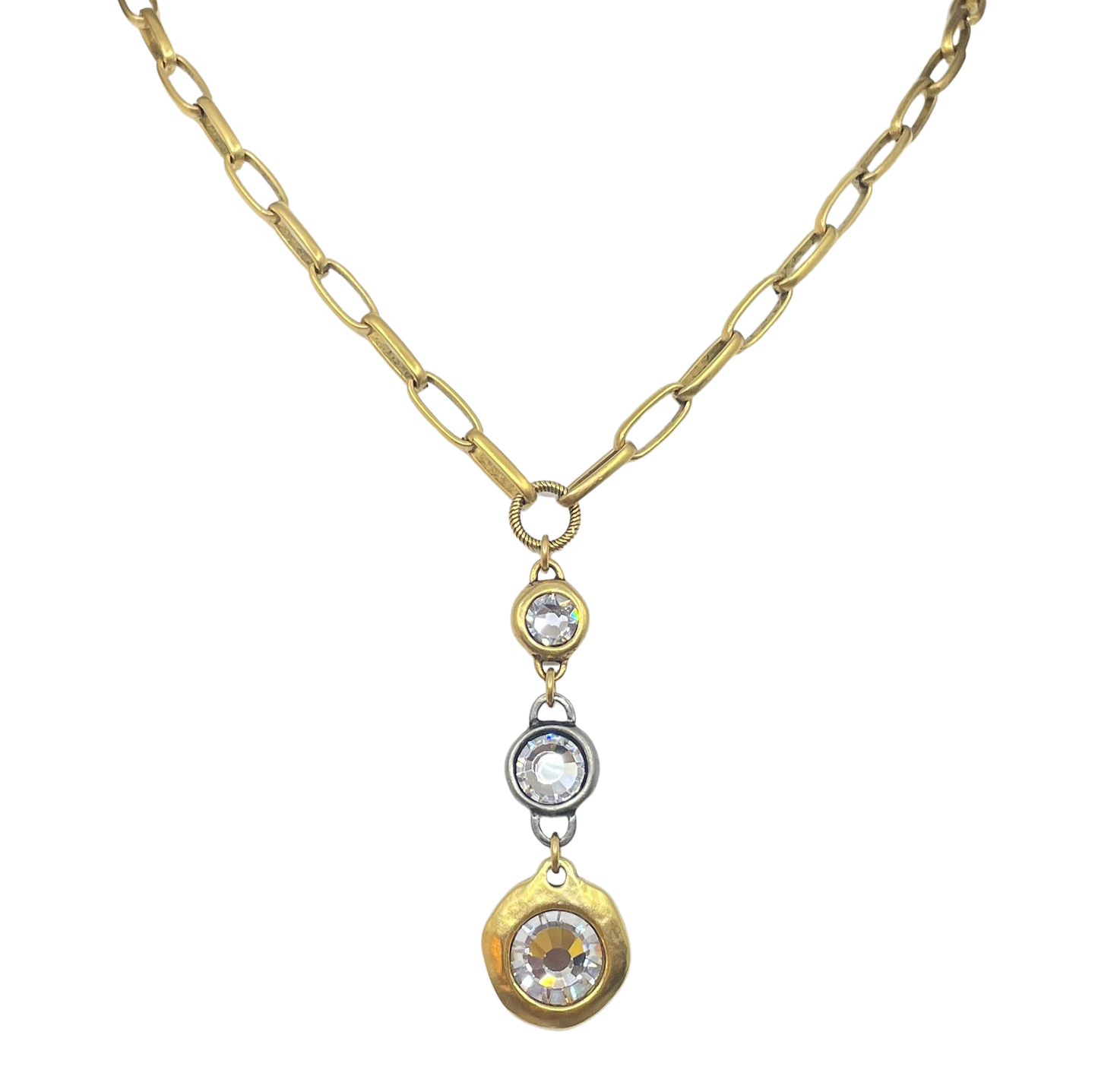 Reproduction 18" Gold Plated Chain with Sterling and Gold Plated Swarovski Crystals