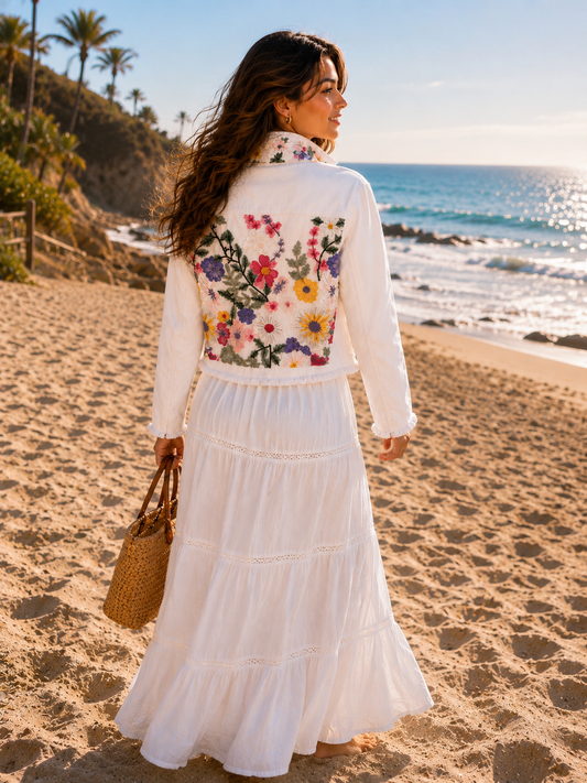 The White Denim Jacket / Petals & Lace