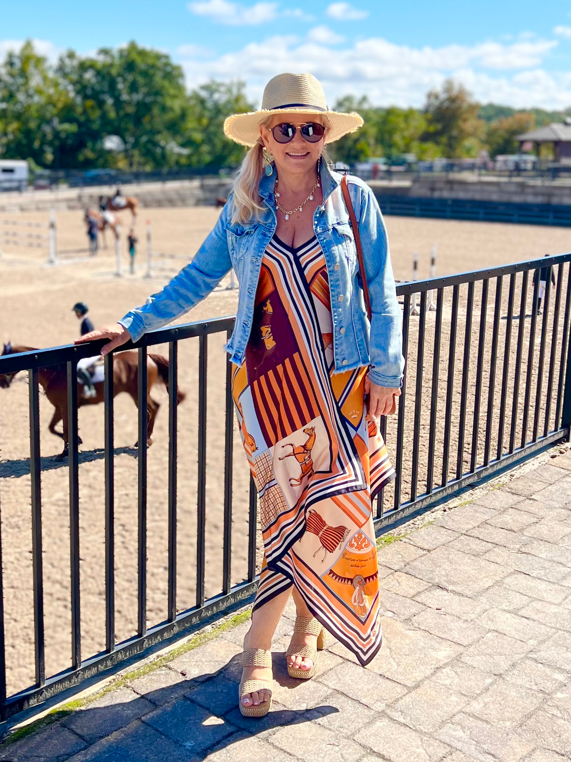 Silk Dress / Light Blue & Orange Horse