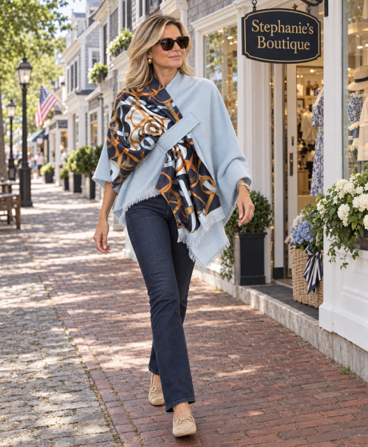 Pull Through Wrap / Light Blue / Blue Motif