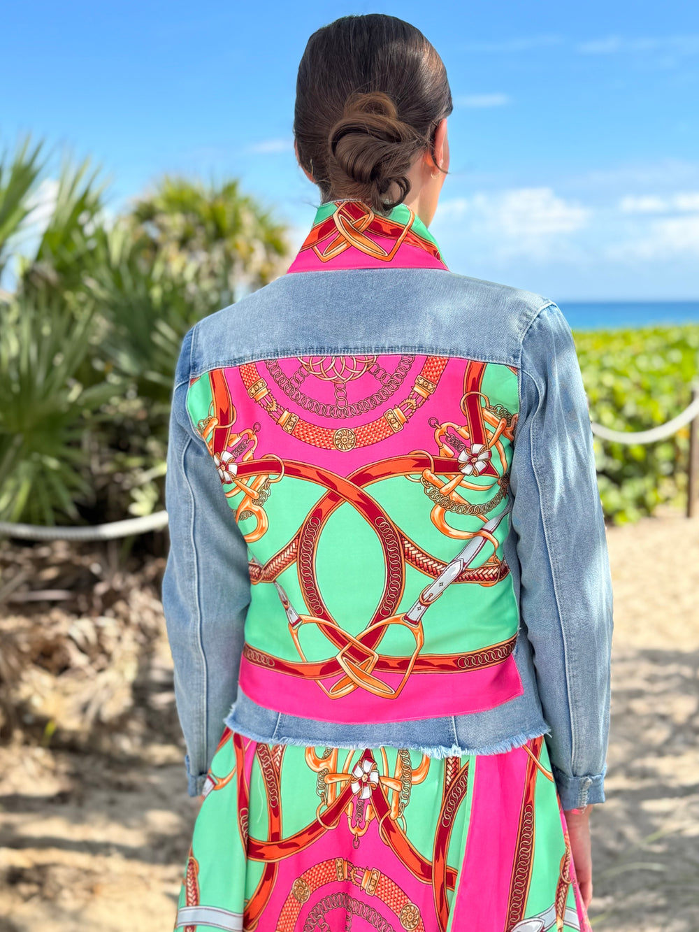 The Light Denim Jacket / Turquoise & Pink Stirrup - Stacy Bradley Design