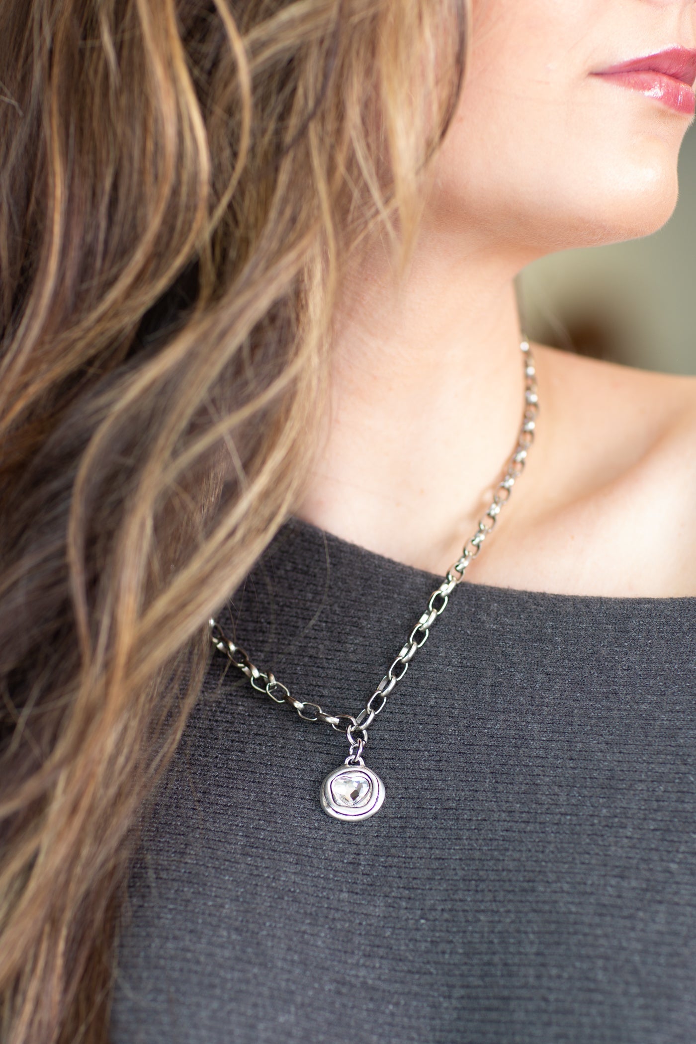 Sterling Plated 18" Chain with Swarovski Crystal Heart Pendant