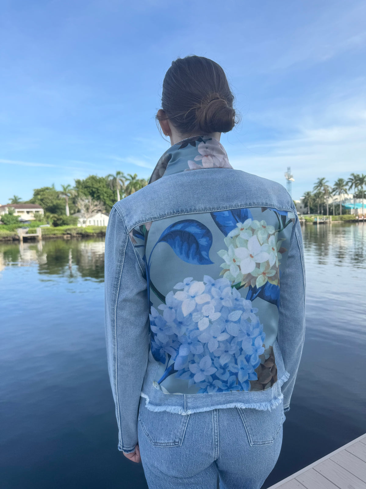 Hydrangea Patterned Jacket The Light Denim Jacket / Mixed Hydrangea | Stacy Bradley Design