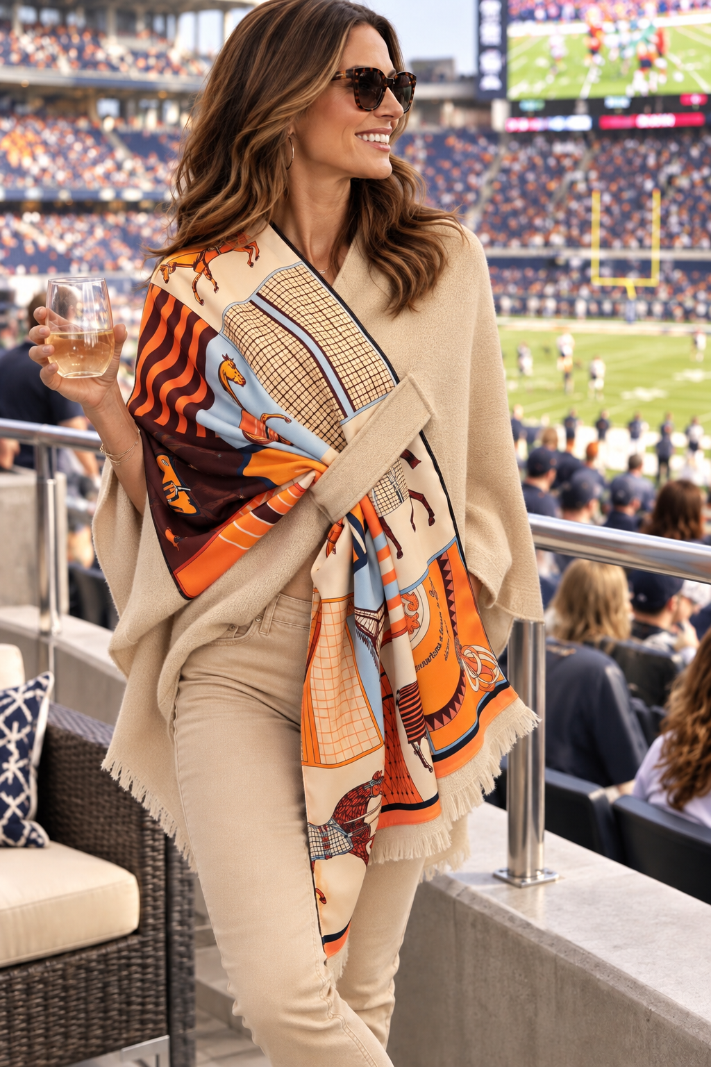 Pull Through Wrap / Beige / Light Blue with Orange Horse
