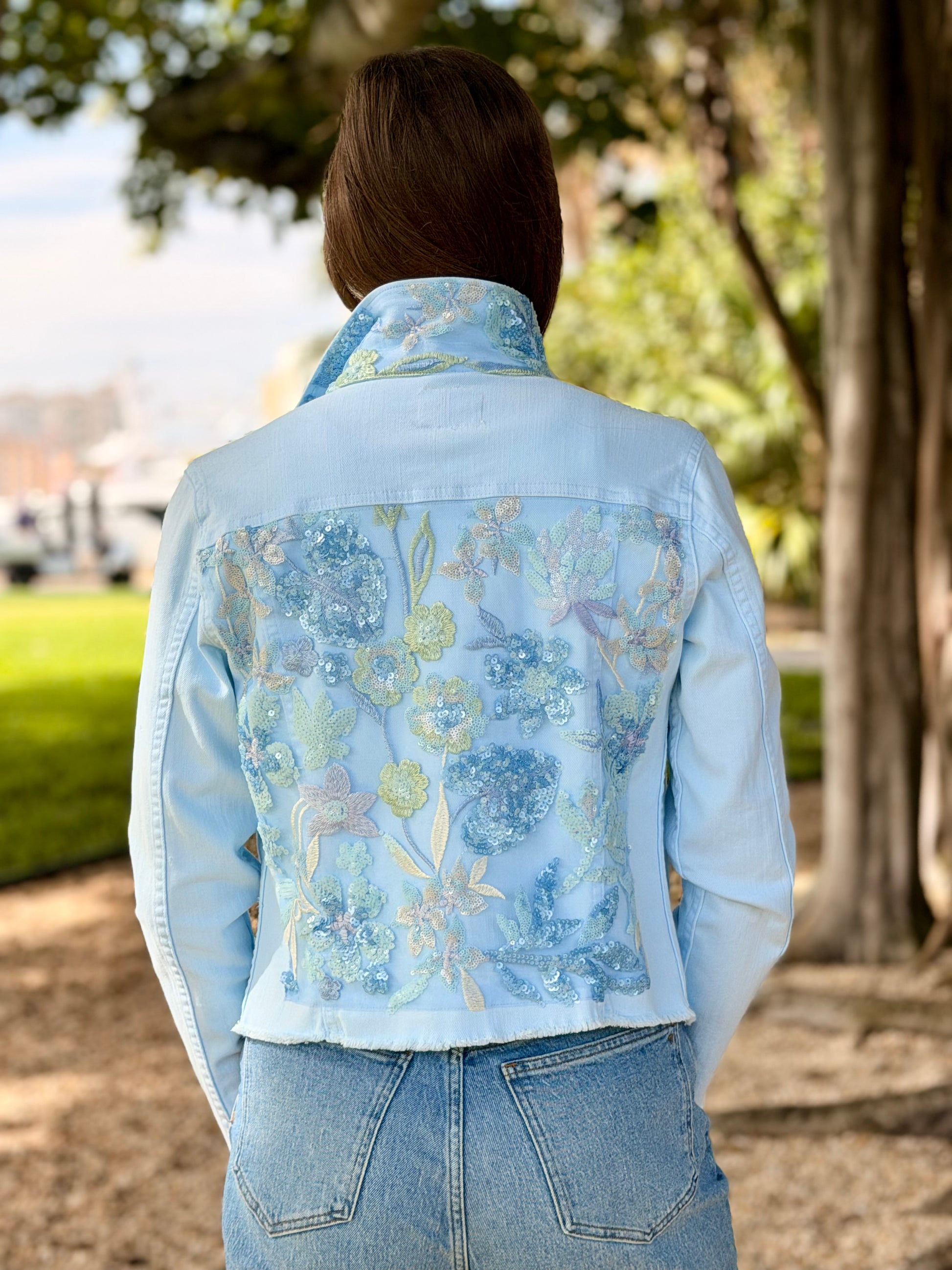 The Nantucket Blue Denim Jacket / Blue Sequins - Stacy Bradley Design