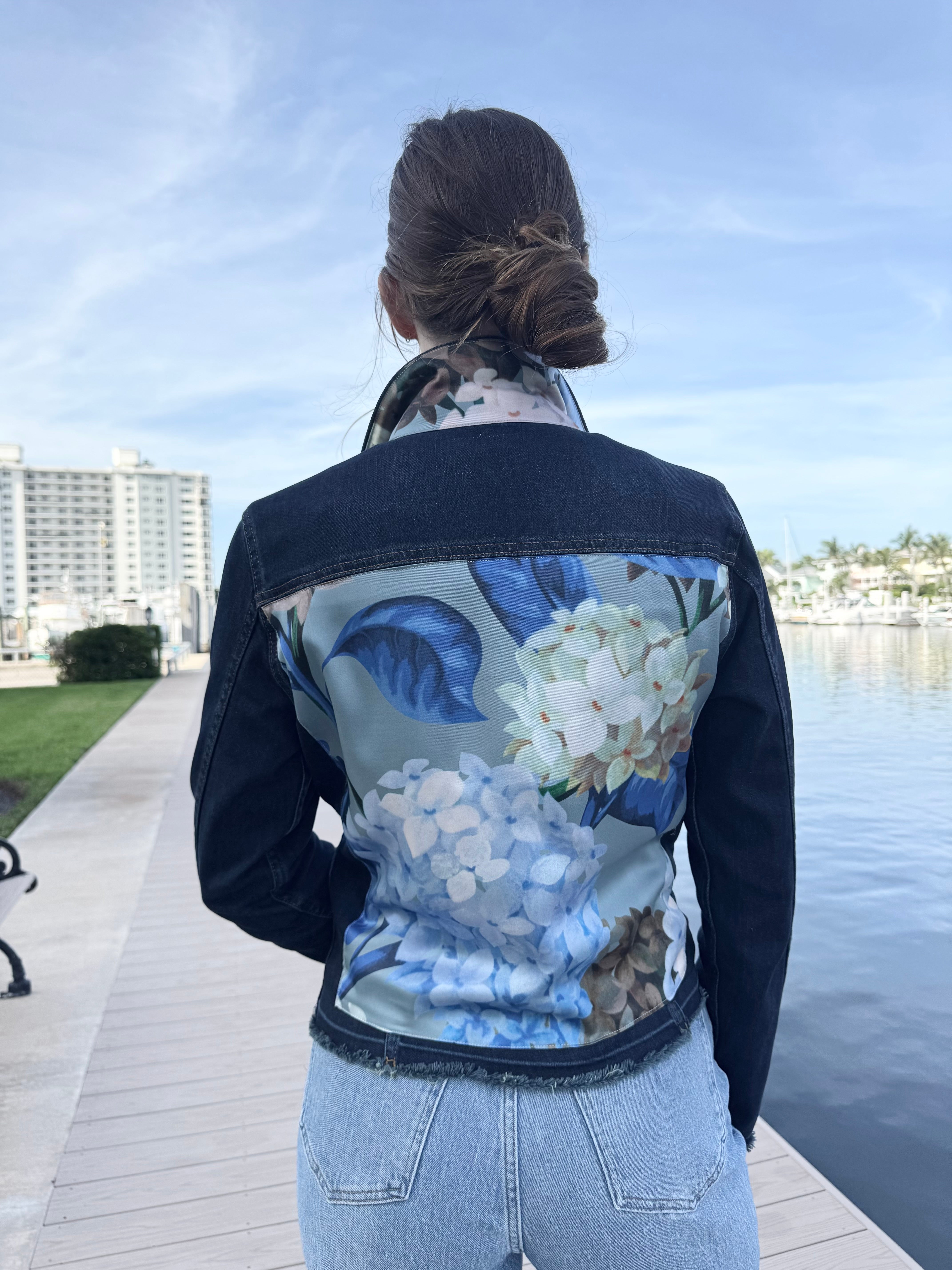 Hydrangea Patterned Jacket The Dark Denim Jacket / Mixed Hydrangea | Stacy Bradley Design