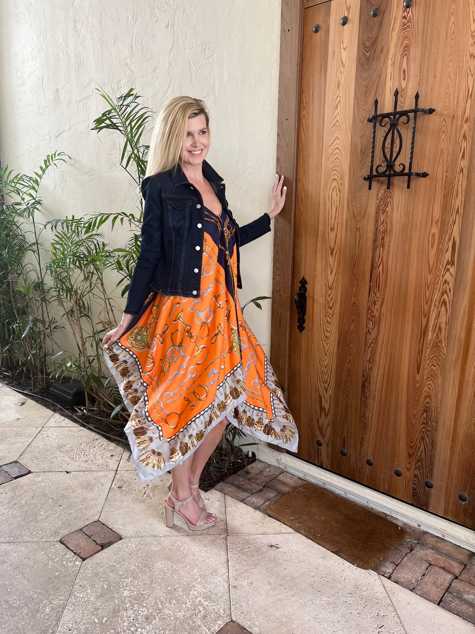 Silk Dress / Orange and Blue Bit Silk Dress / Orange and Blue Bit