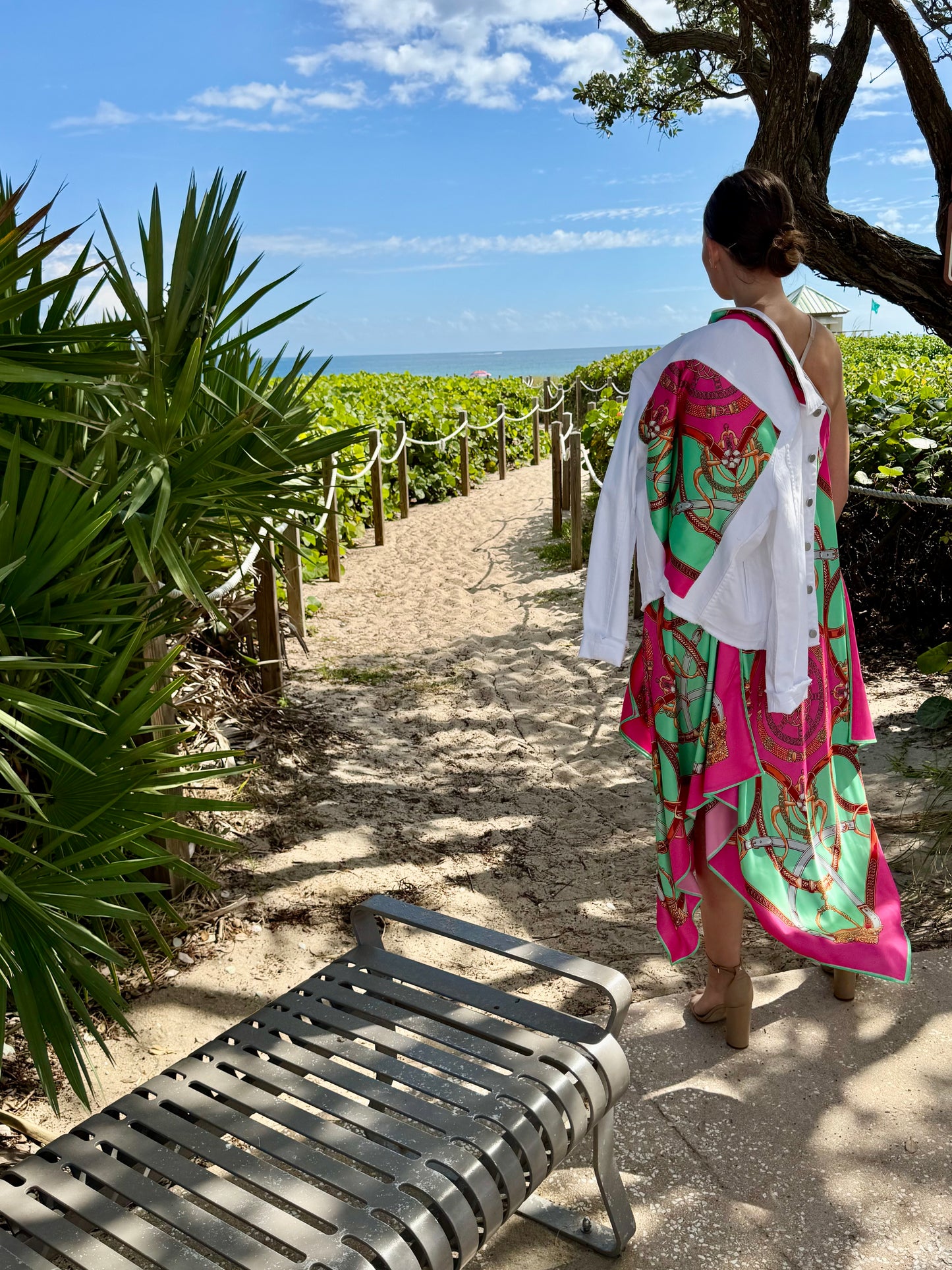 Silk Dress / Turquoise & Pink Stirrup