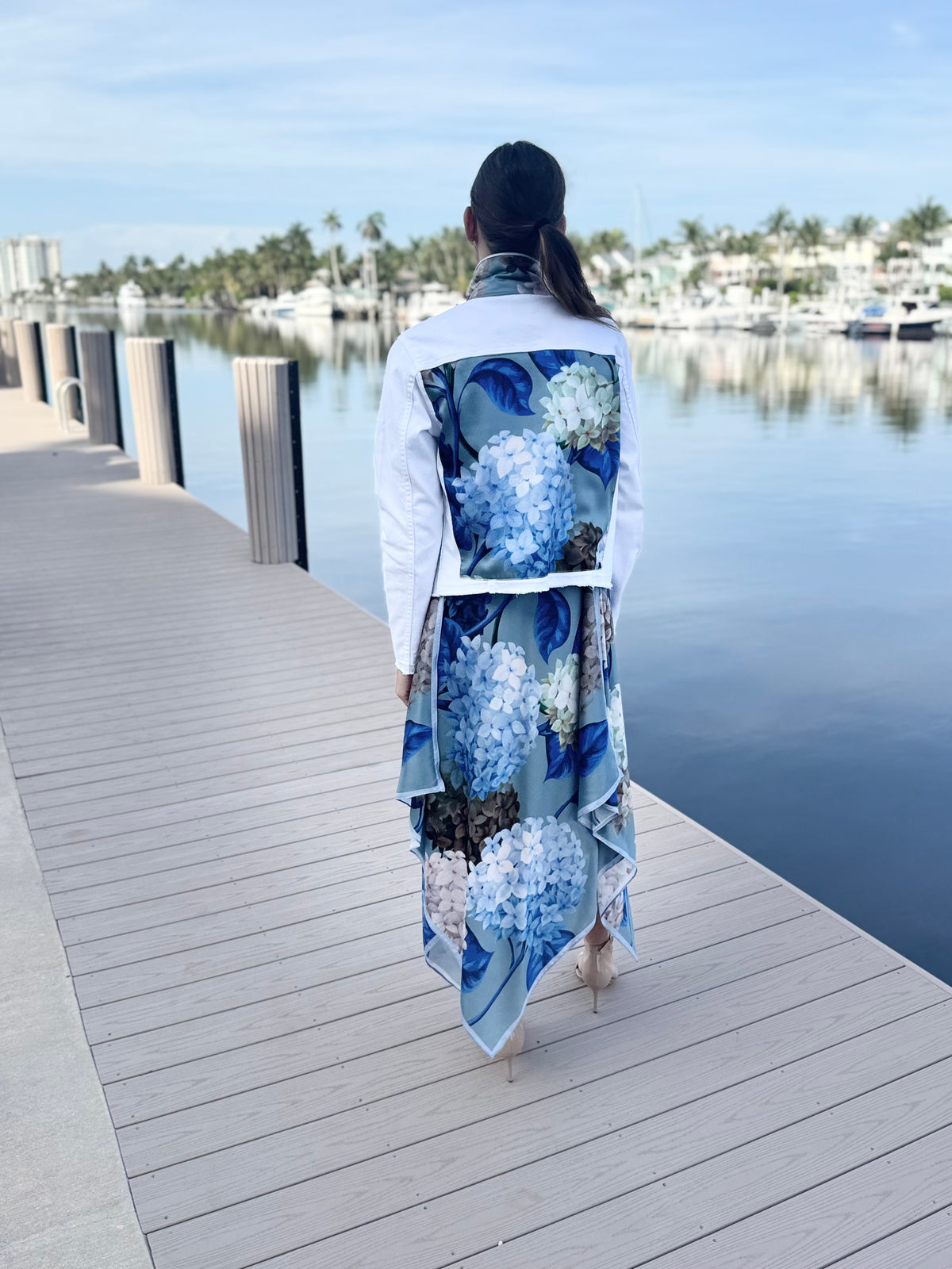 Hydrangea Patterned Jacket The White Denim Jacket / Mixed Hydrangea | Stacy Bradley Design