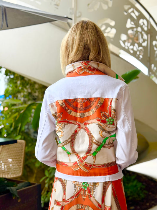 The White Denim Jacket / Orange Stirrup - Stacy Bradley Design