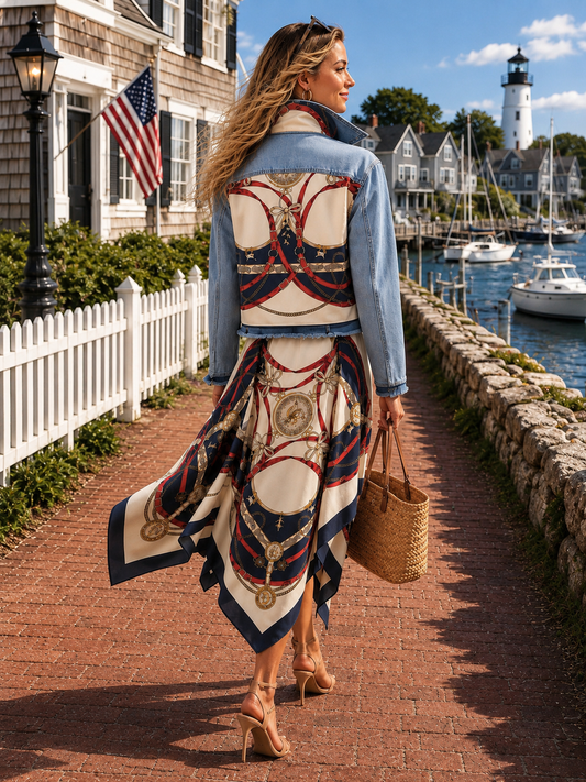 The Light Denim Jacket / Navy & Red Bridle