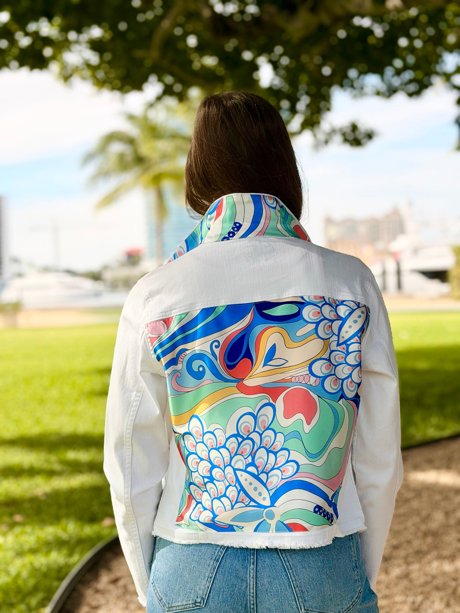 The White Denim Jacket / Aqua Mirage - Stacy Bradley Design