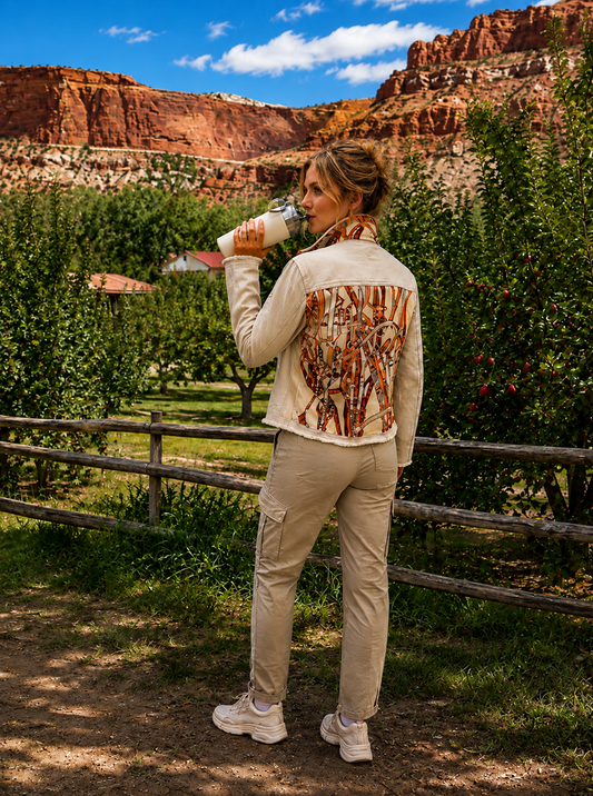 The Dove Denim Jacket / Orange Buckle and Strap