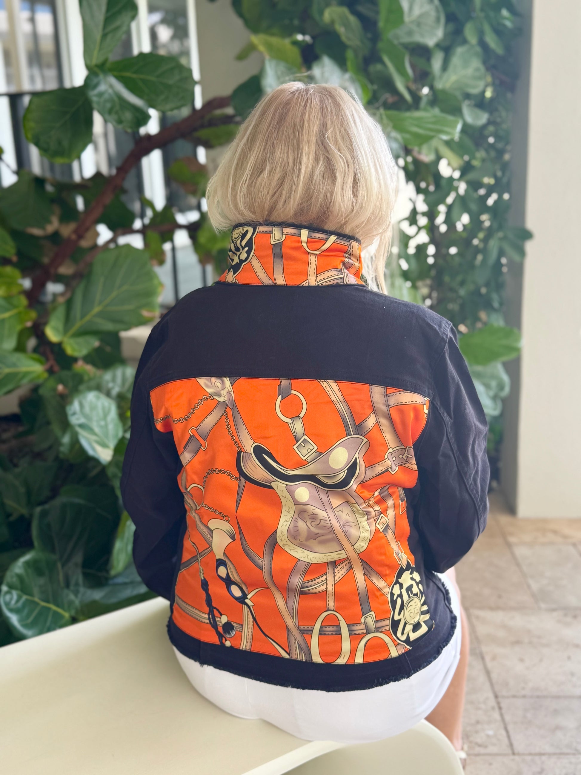 The Black Denim Jacket /  Orange Equestian - Stacy Bradley Design