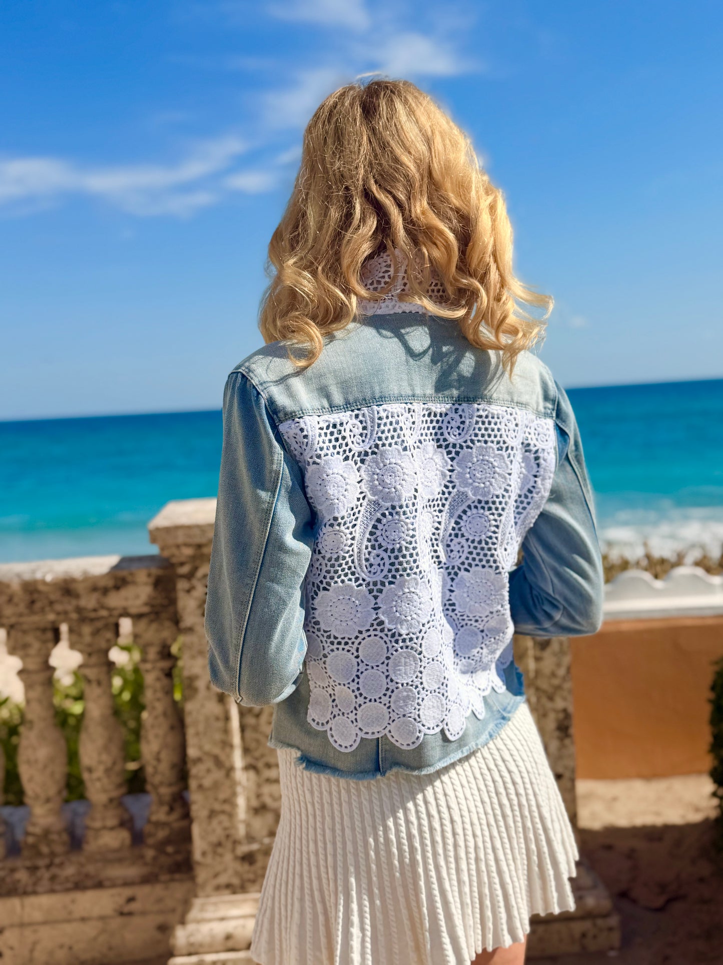 The Light Denim Jacket / Crochet White Lace