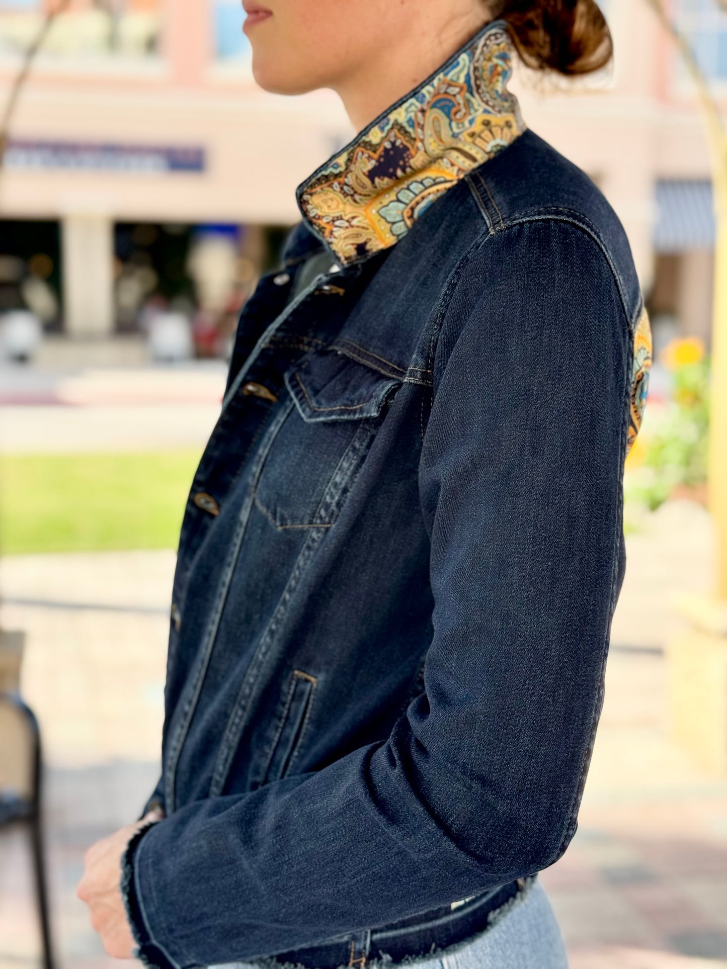 The Dark Denim Jacket / Old World Paisley