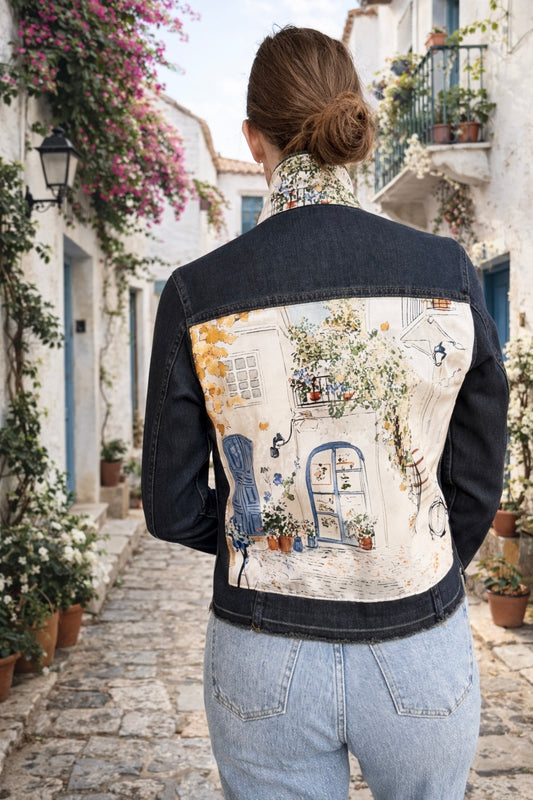 The Dark Denim Jacket / Mediterranean Terrace - Stacy Bradley Design