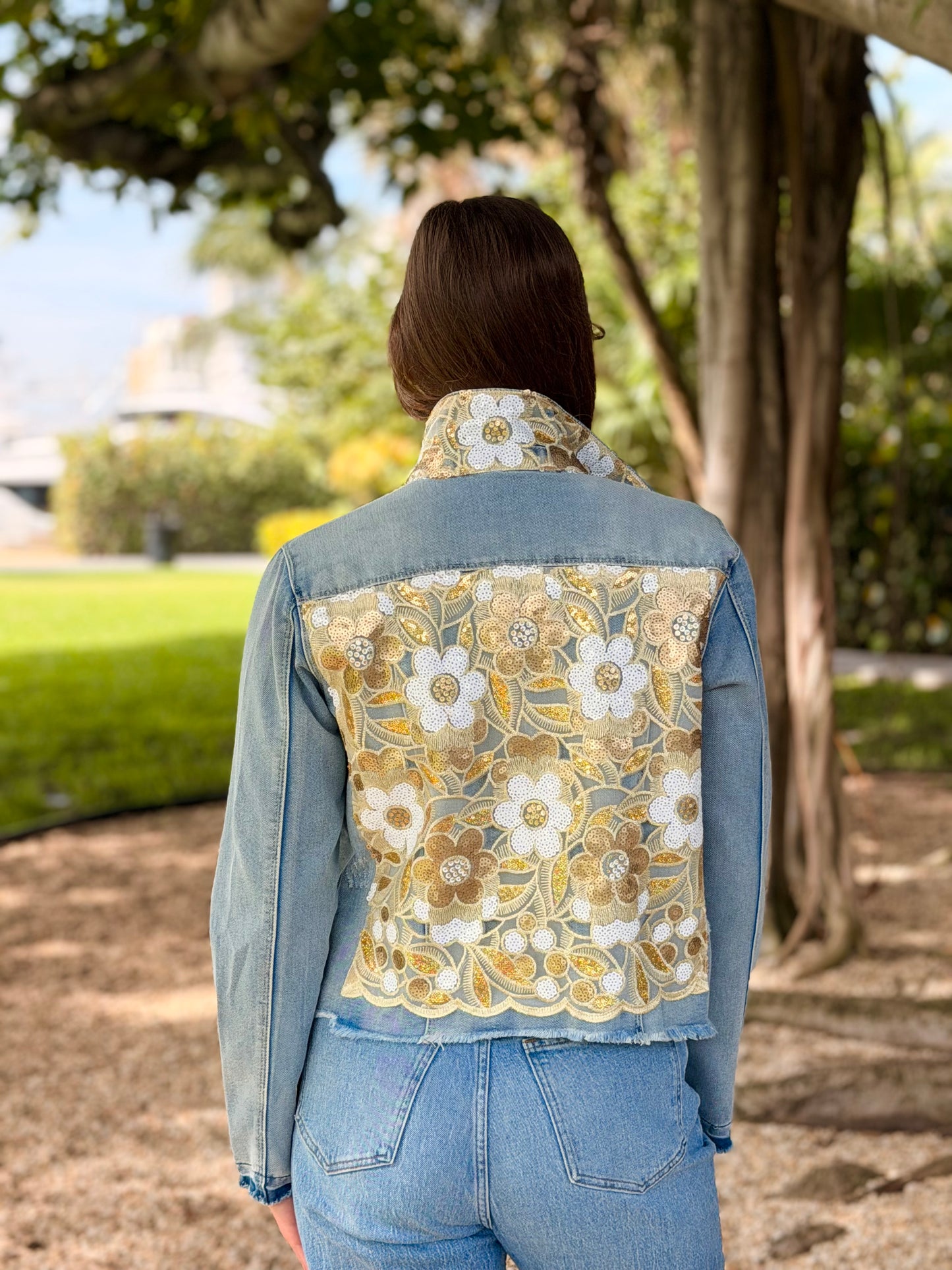 The Light Denim Jacket / Gold Sequins - Stacy Bradley Design