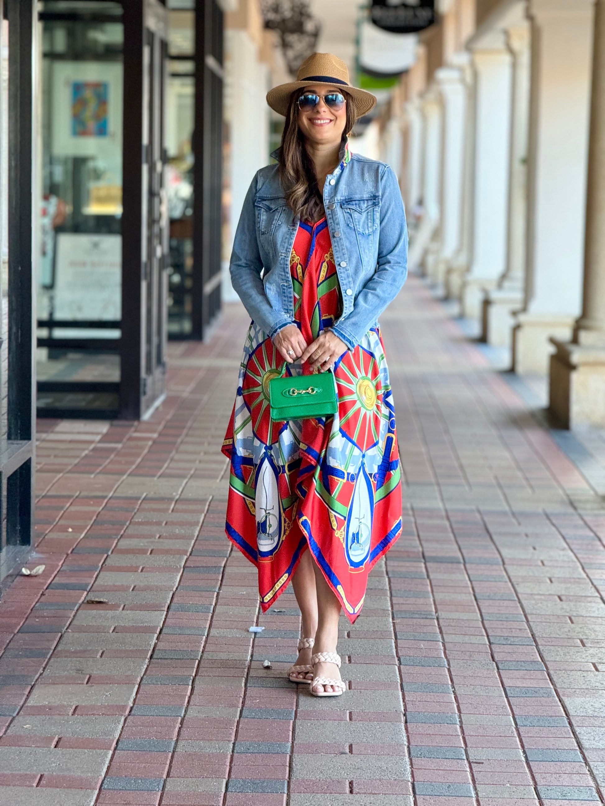 silk dress street style Vegan Silk Midi Slip Dress Leaf Print in Green M