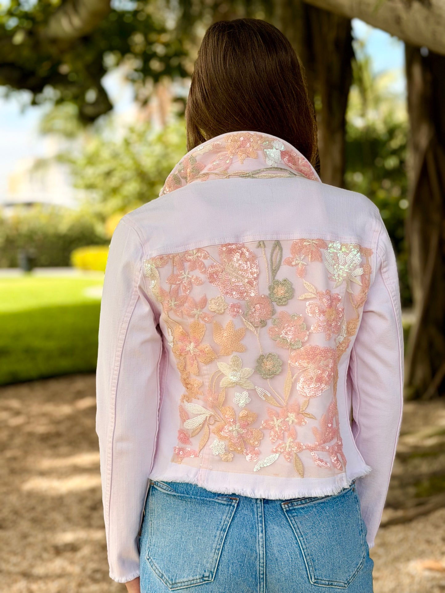 The Pink Denim Jacket / Blush Sequins - Stacy Bradley Design