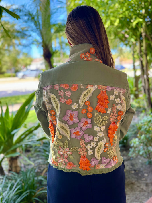 The Tea Leaf Green Denim Jacket / Orange Blossom