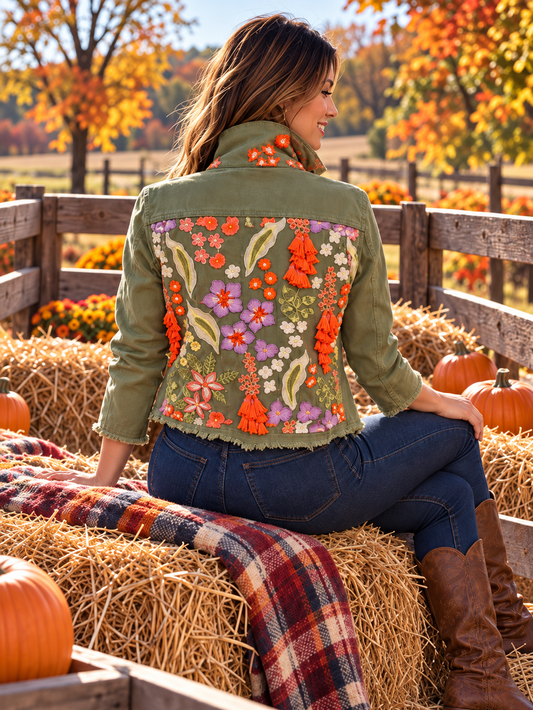 The Tea Leaf Green Denim Jacket / Orange Blossom