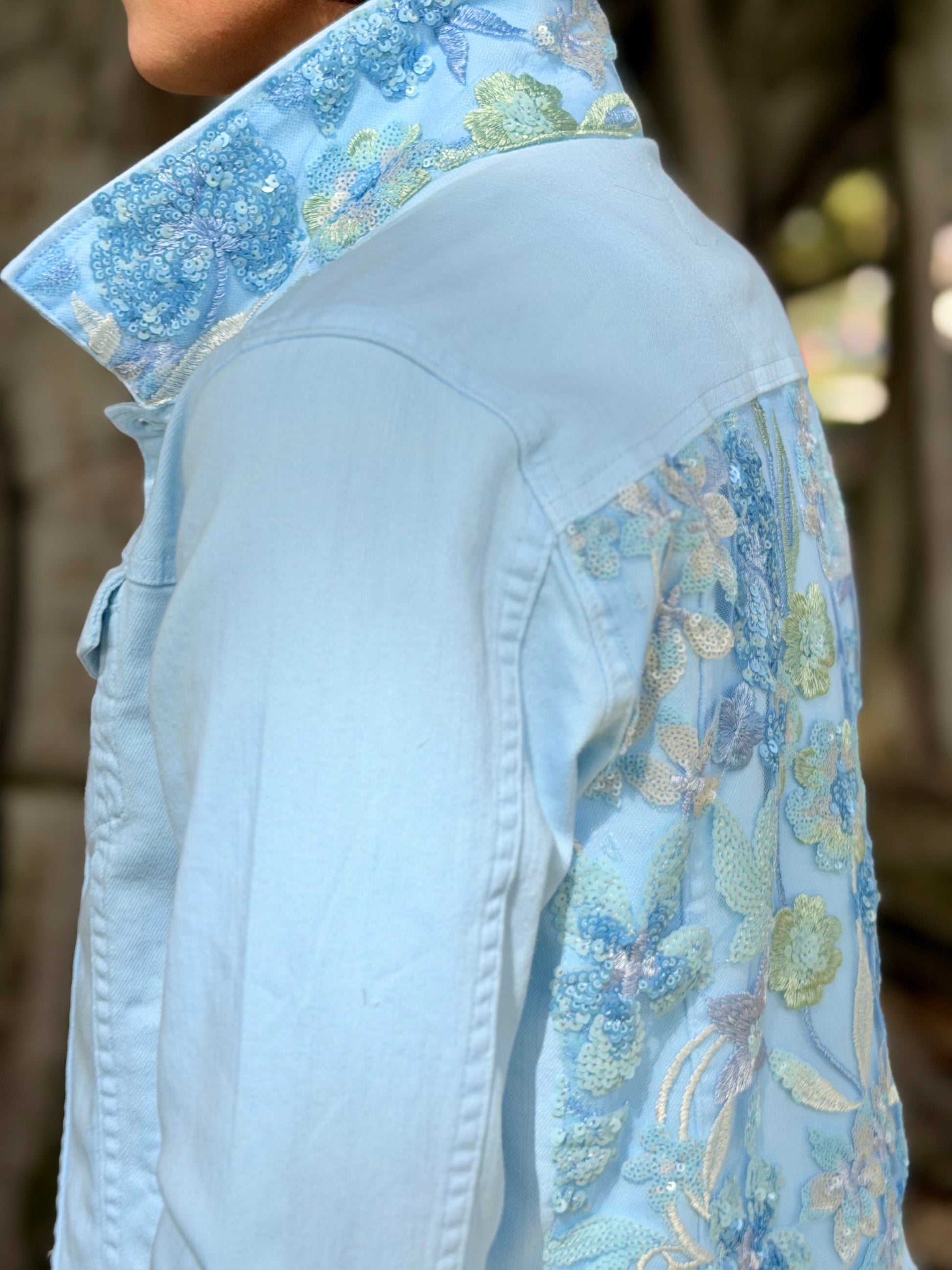 The Nantucket Blue Denim Jacket / Blue Sequins - Stacy Bradley Design