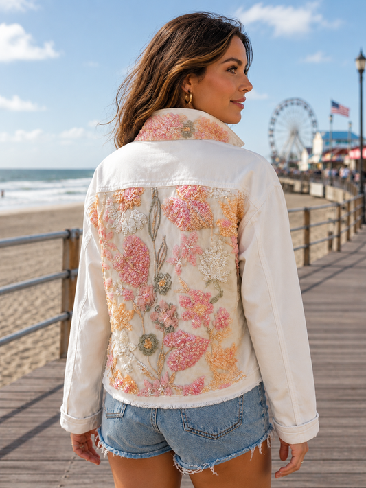 The White Denim Jacket / Blush Sequins - Stacy Bradley Design