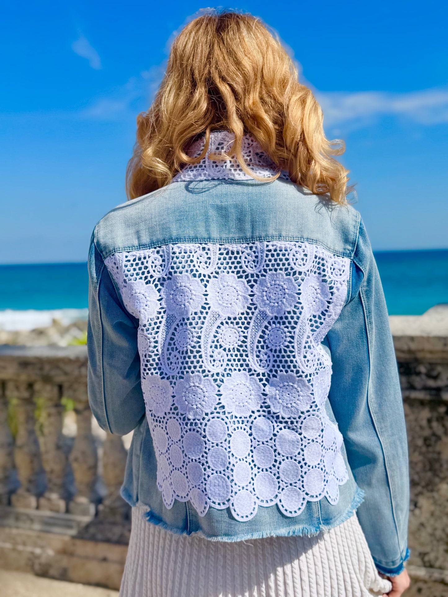 The Light Denim Jacket / Crochet White Lace