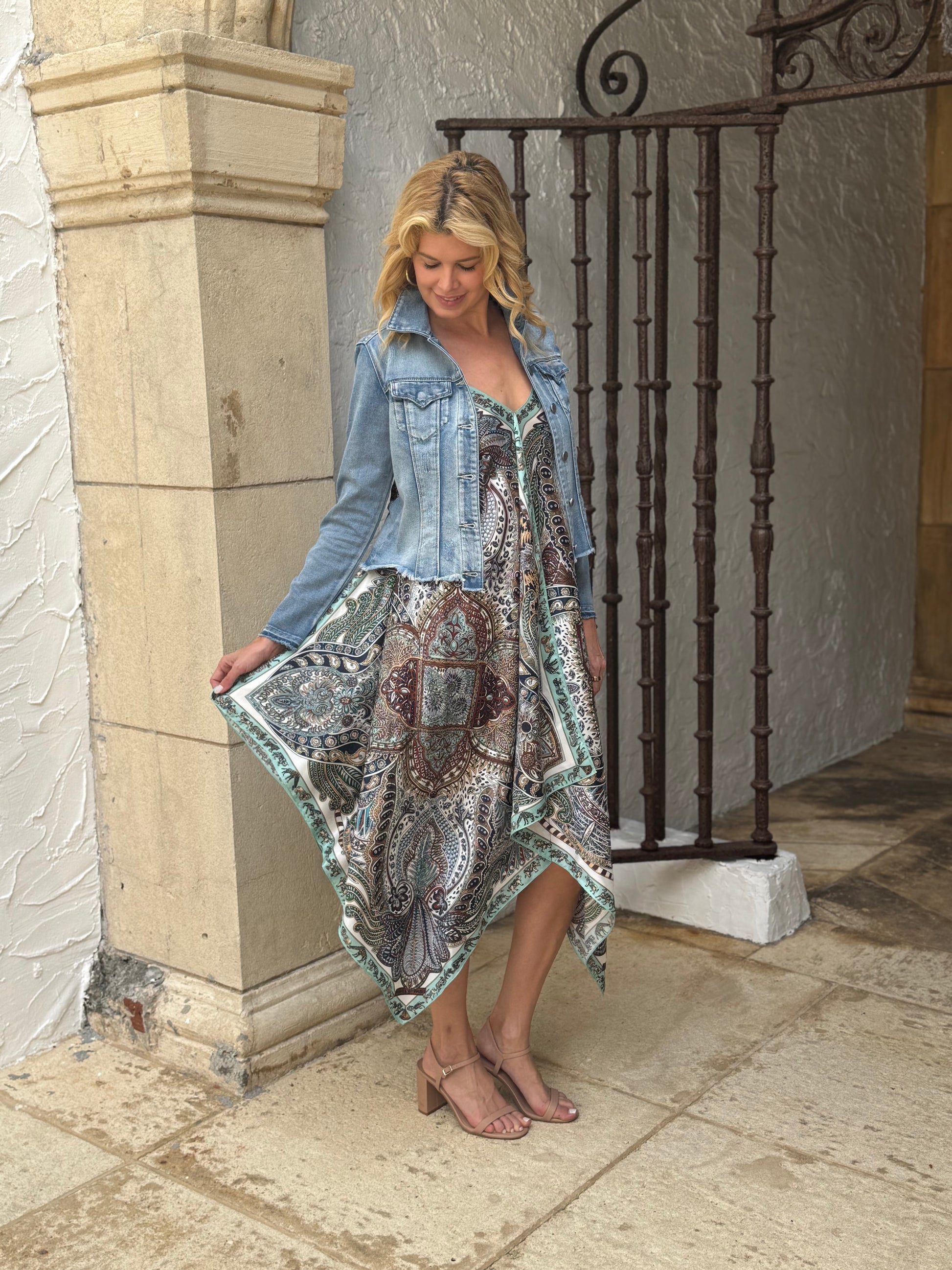 silk dress with denim jacket Silk Dresses with Jean Jackets