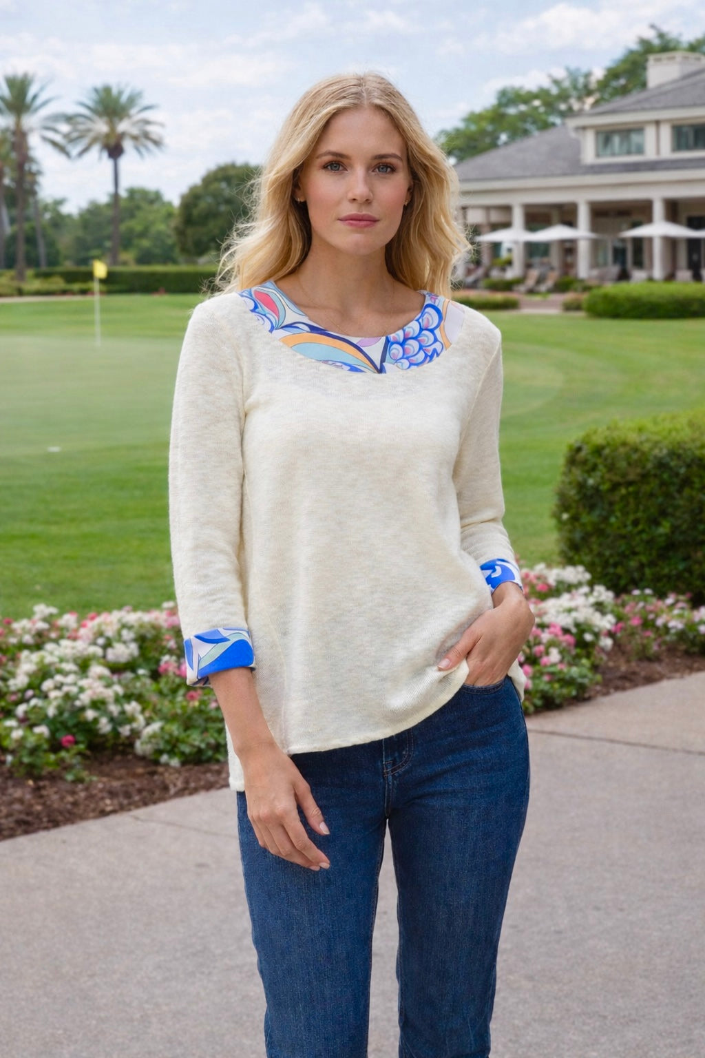 Sweater / Beige / Aqua Mirage - Stacy Bradley Design