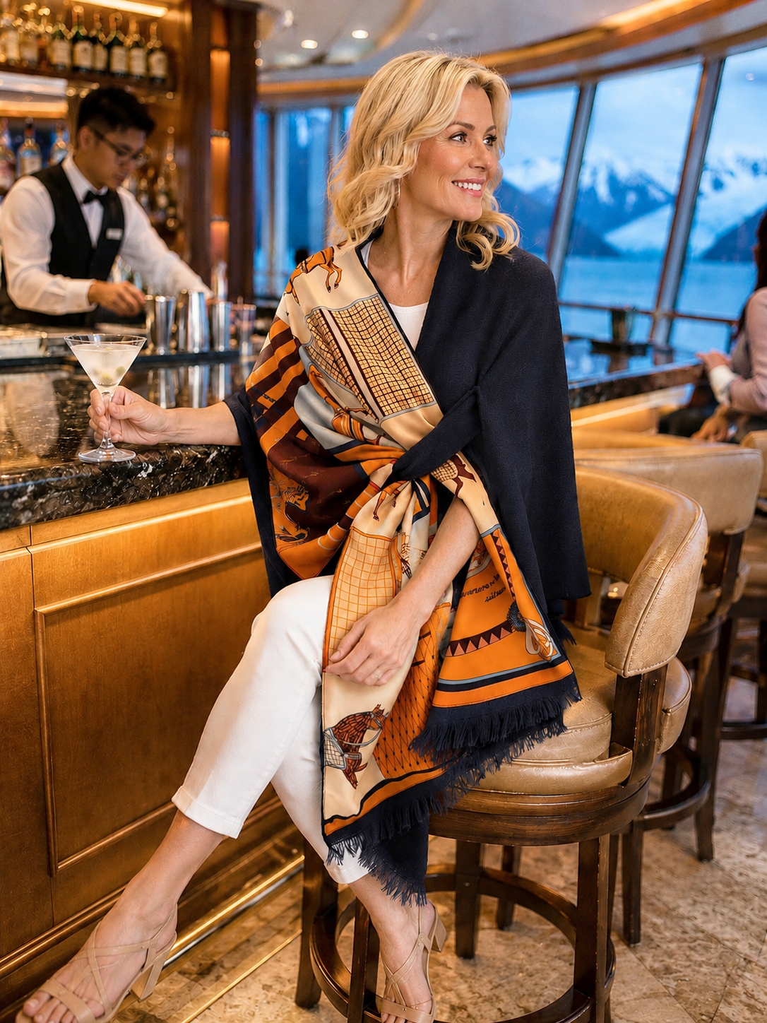 Pull Through Wrap / Navy / Light Blue Orange Horse