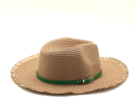Fashion Hat / Natural with Green Buckle Band