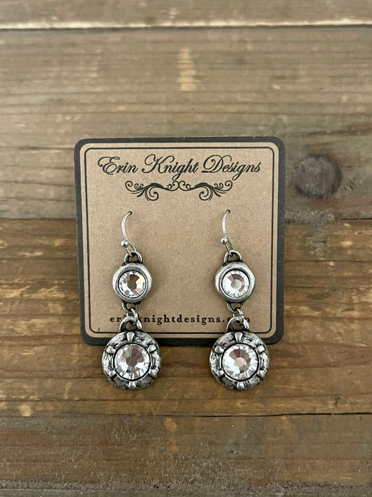 Sterling Plated Double Swarovski Crystal Earrings