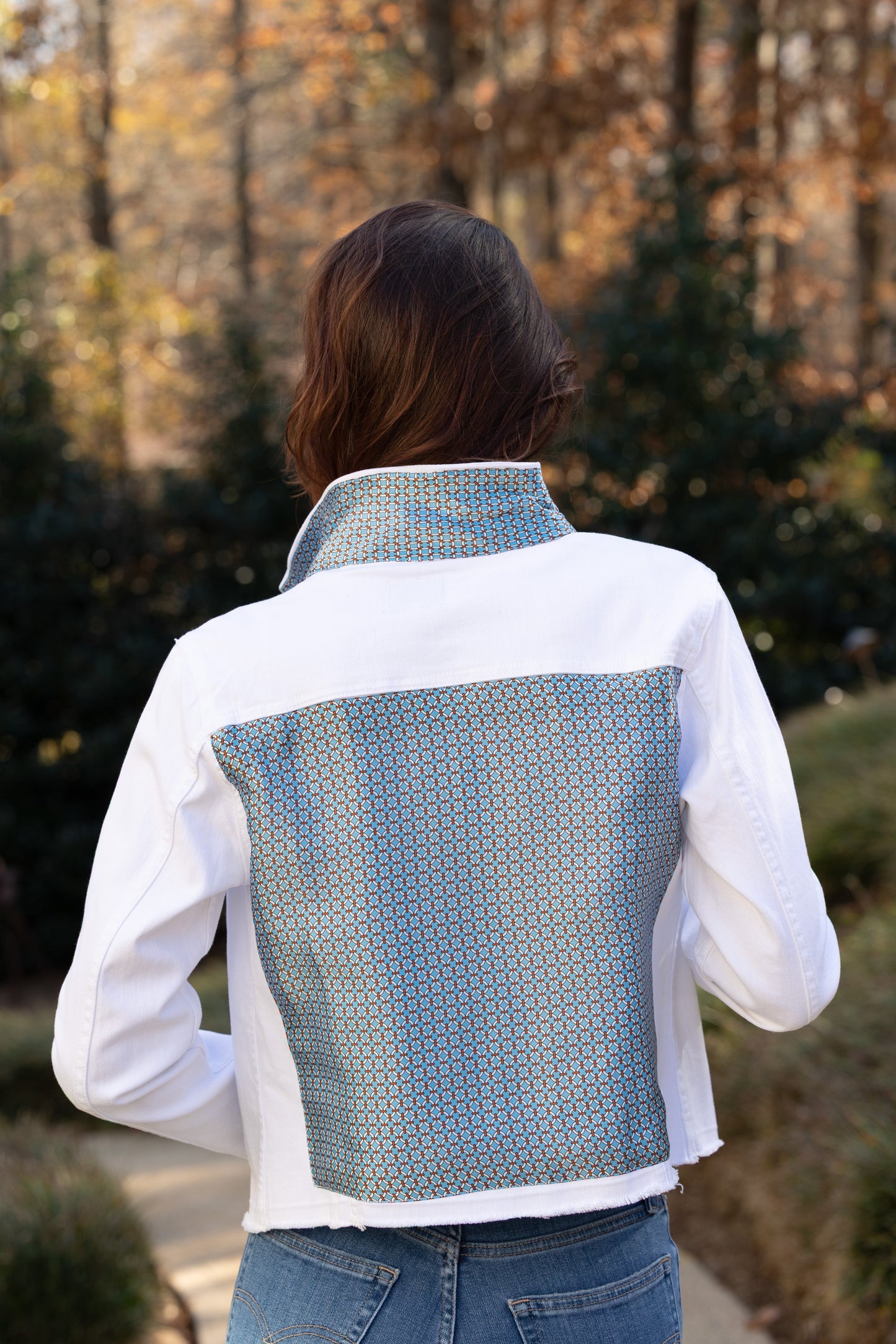 The White Denim Jacket / Blue Lattice