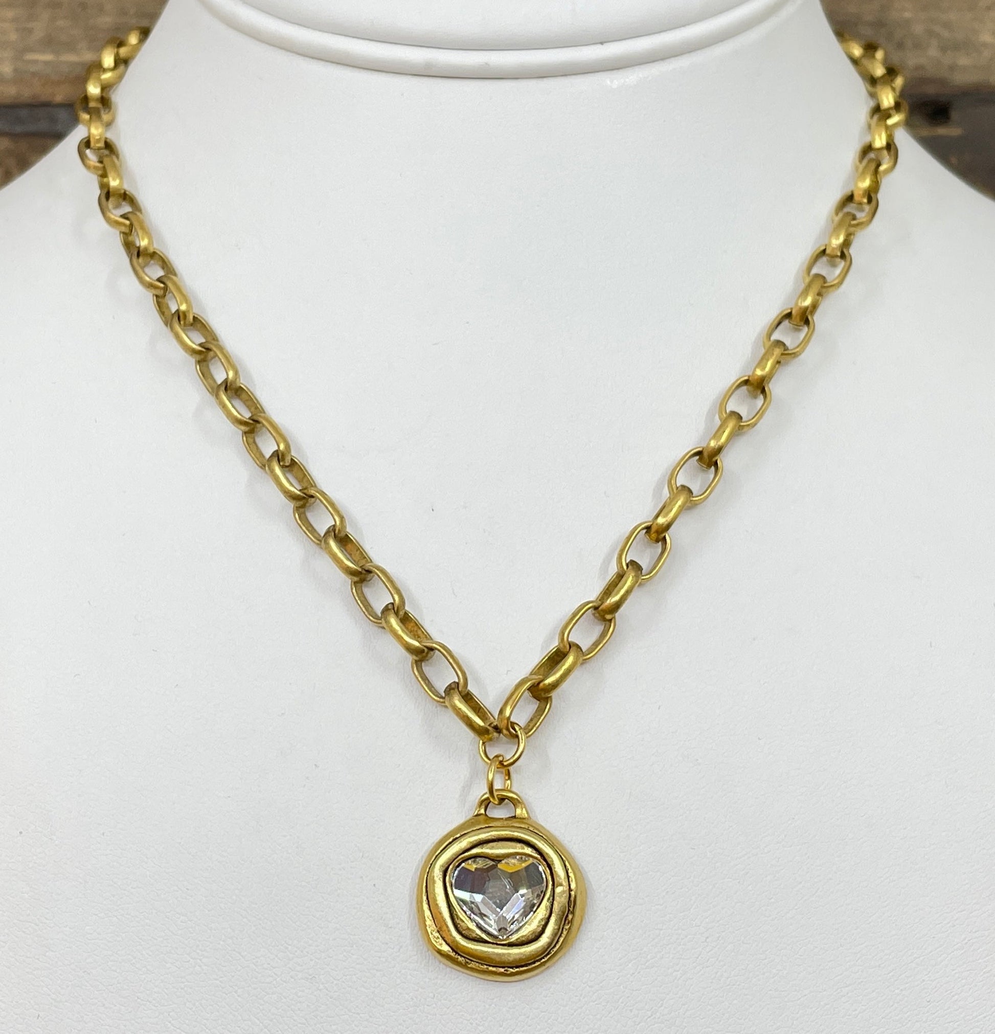 Gold Plated 18" Chain with Swarovski Crystal Heart Pendant - Stacy Bradley Design