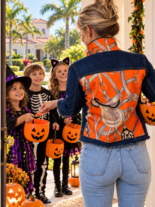 The Dark Denim Jacket / Orange Equestrian - Stacy Bradley Design