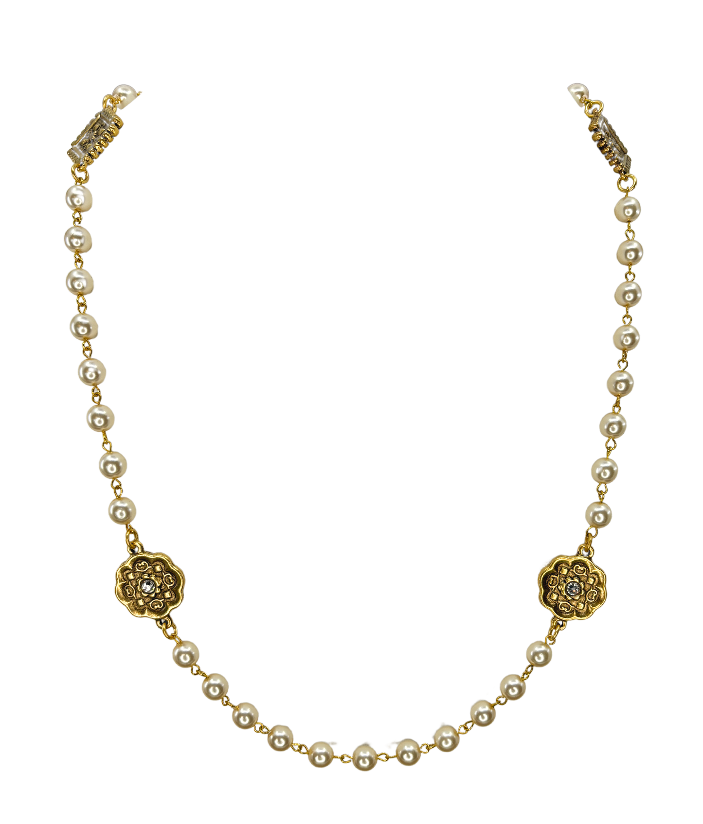 Vintage Reproduction Gold Charm & Pearl Necklace