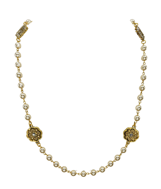 Vintage Reproduction Gold Charm & Pearl Necklace