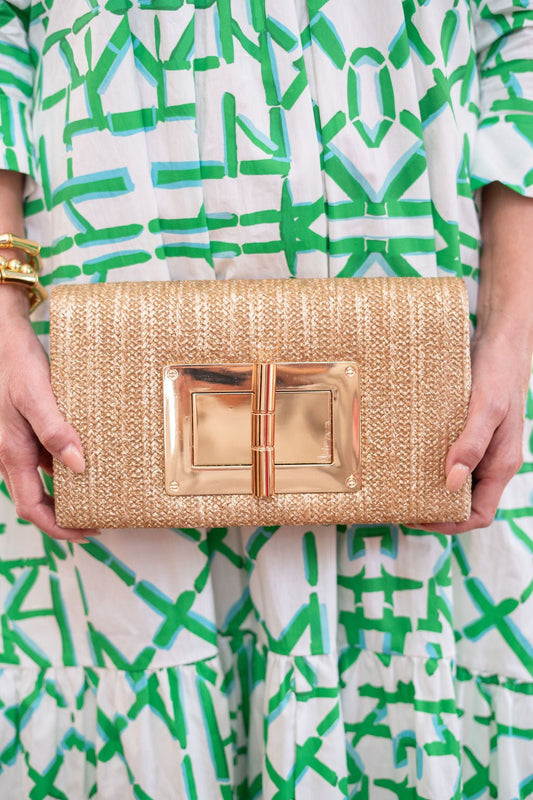 Gold Lillian Straw Clutch - Stacy Bradley Design