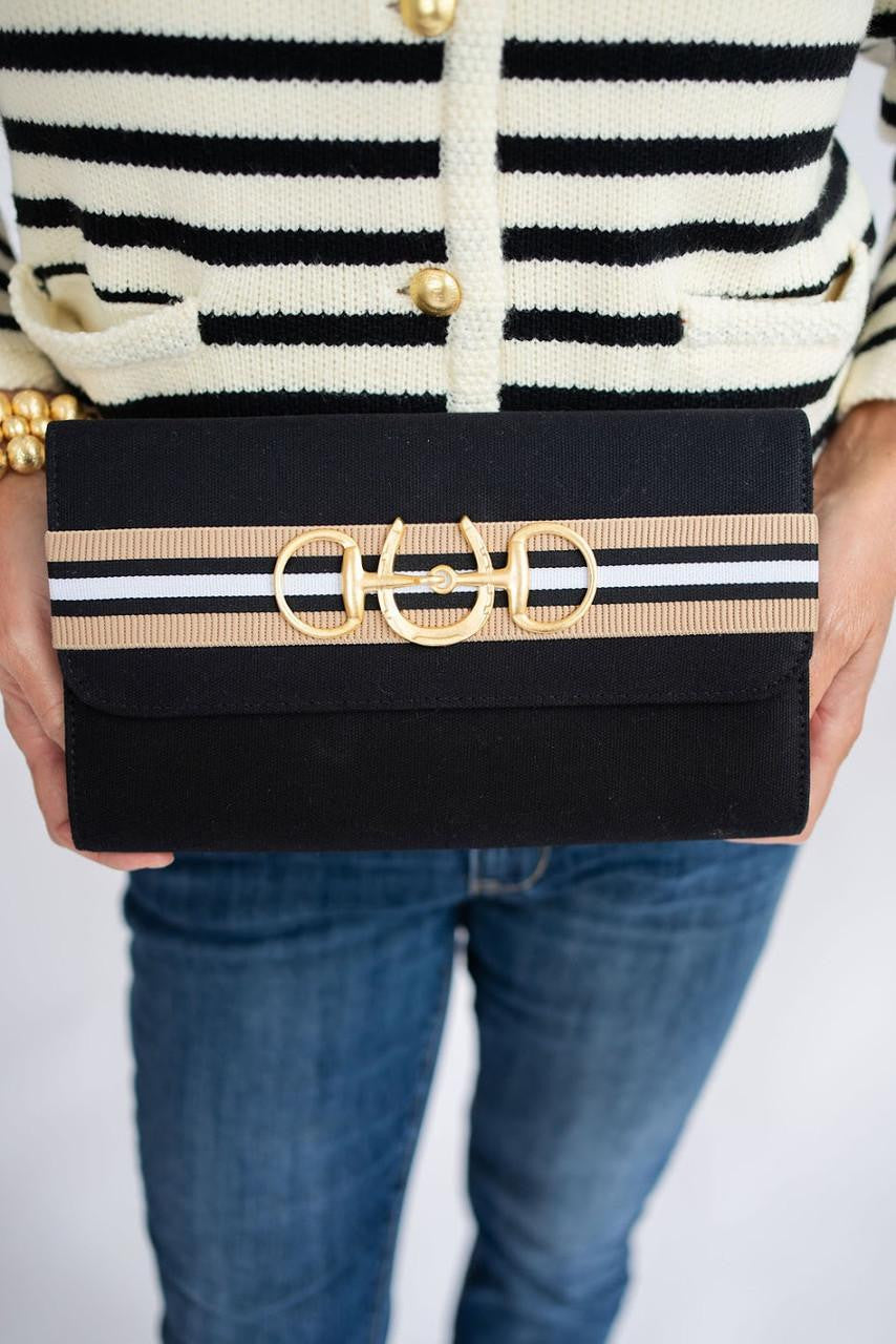 Avery Black- Tan & Black Stripe Band with Horseshoe Snaffle