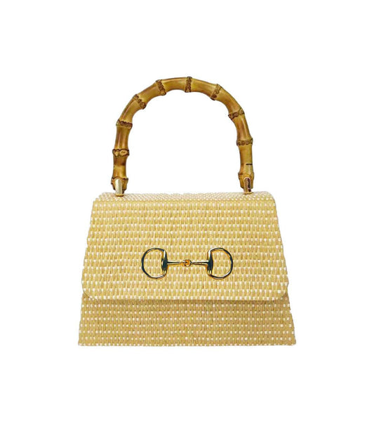 Lulu Bag - Straw Clutch with Bamboo Handle - Stacy Bradley Design
