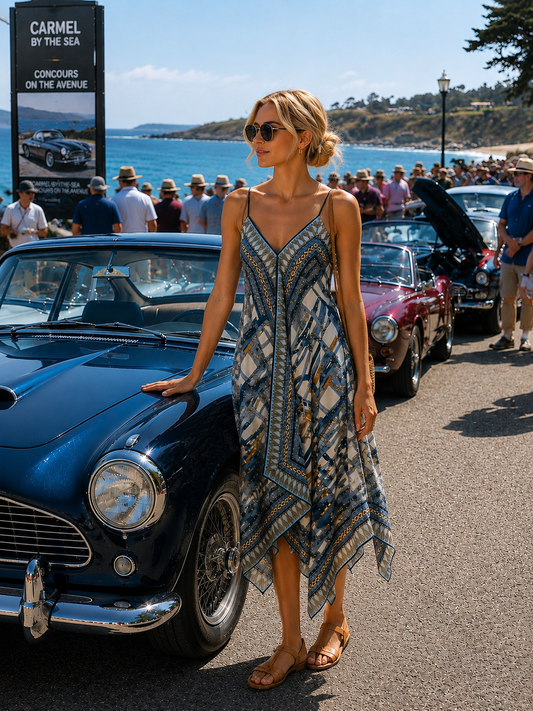 Silk Dress / Blue Buckles & Straps