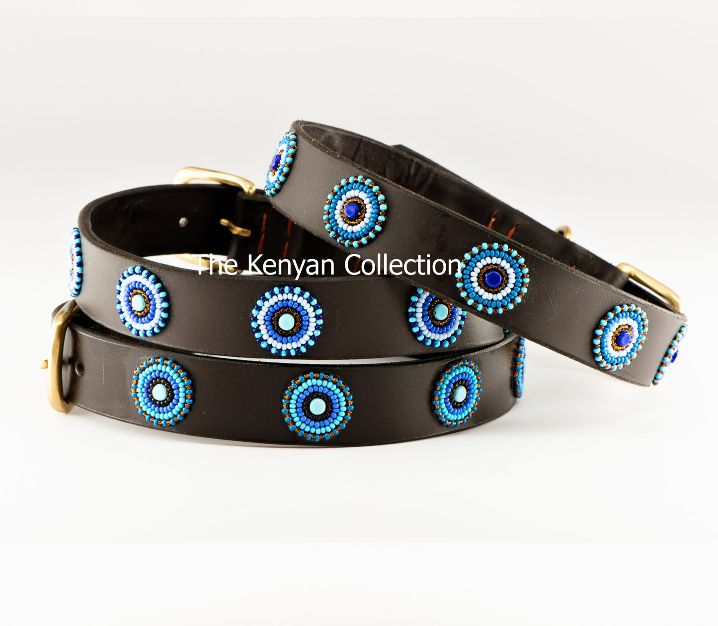 "Blue/Brown Circles" Beaded Dog Collar