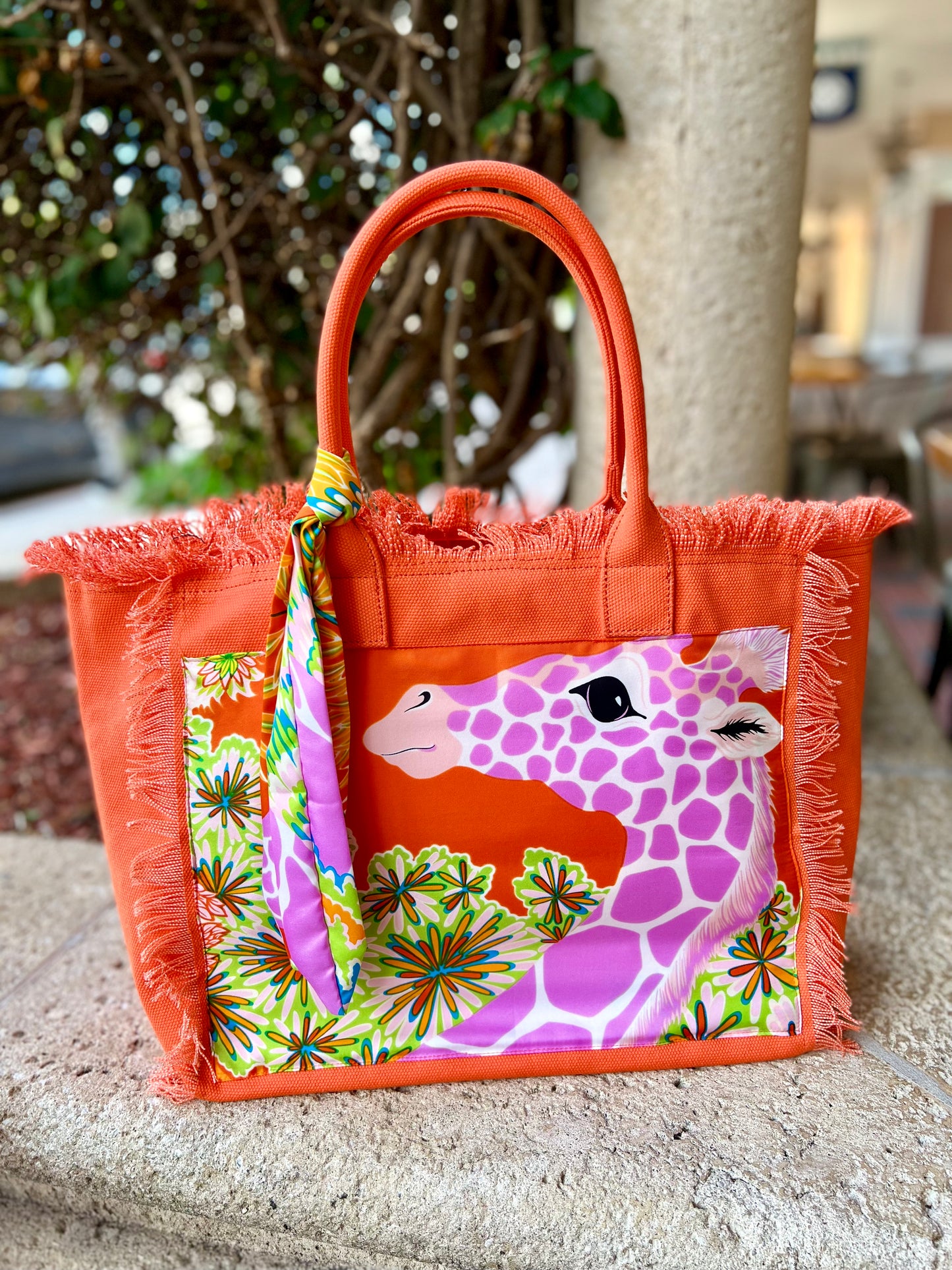 Tote Bag / Orange / Pink Giraffe