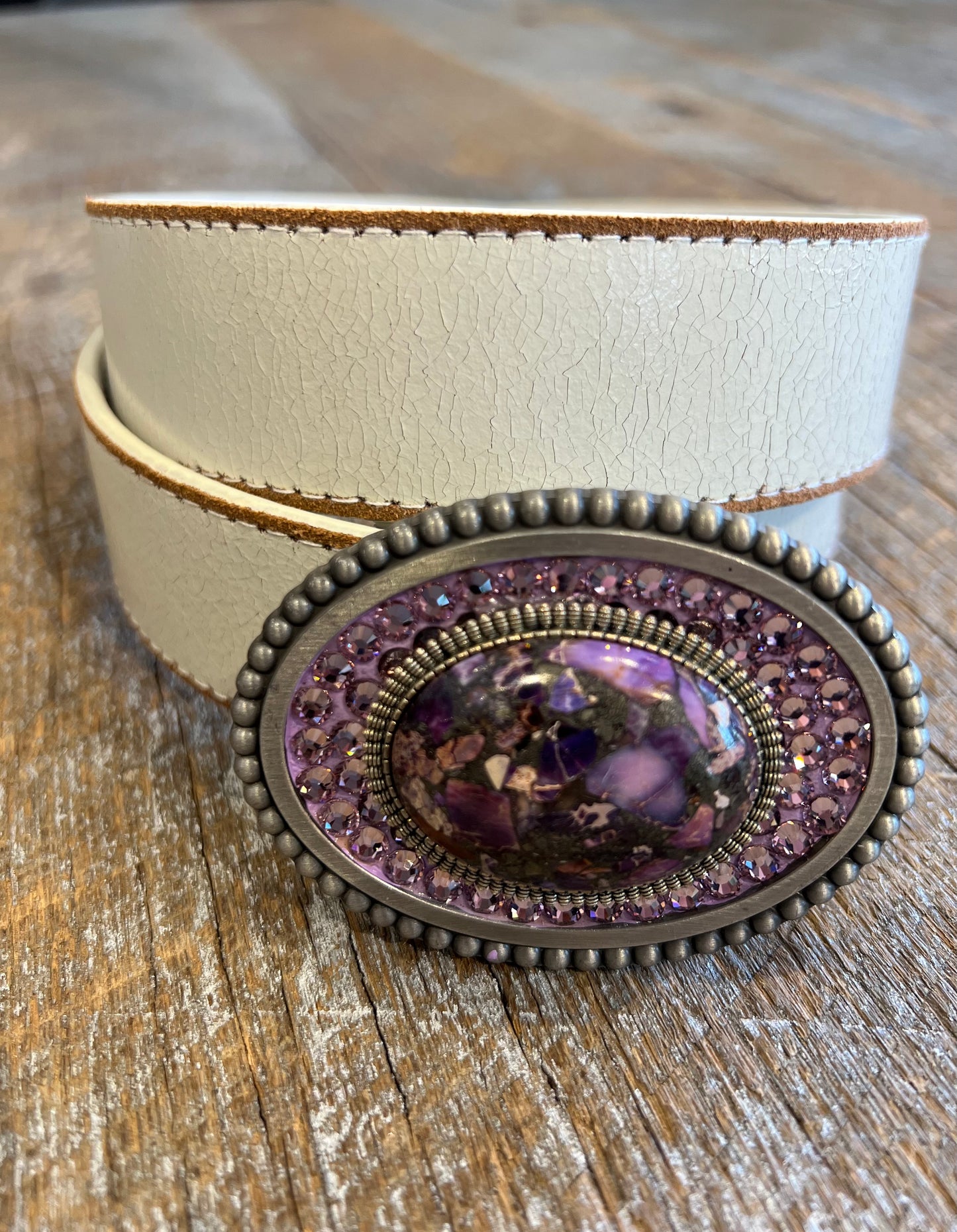 Belt Buckle / Cabochon Purple /  Lavender Swarovski Crystals
