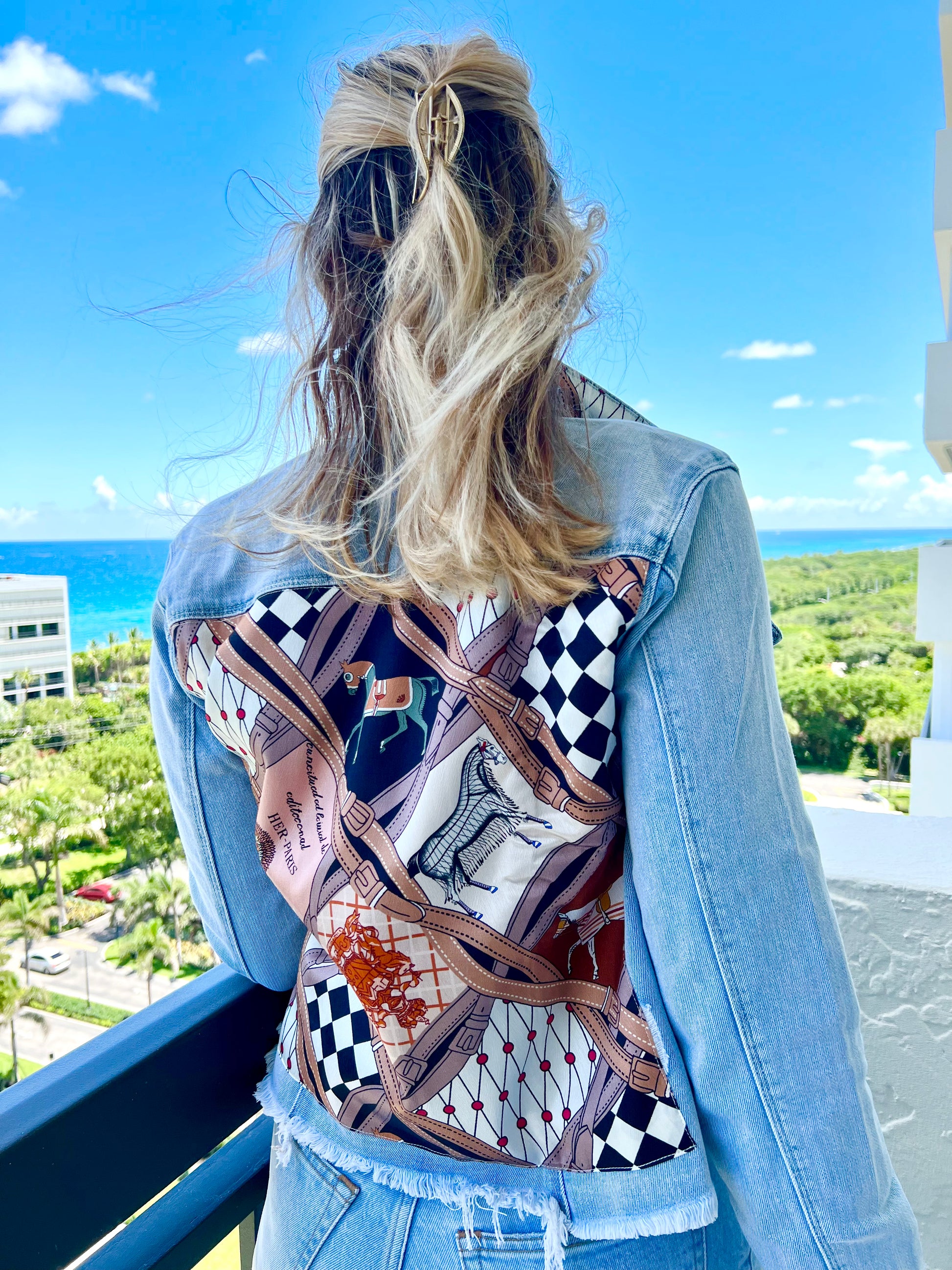 The Light Denim Jacket Designer Horse with Straps