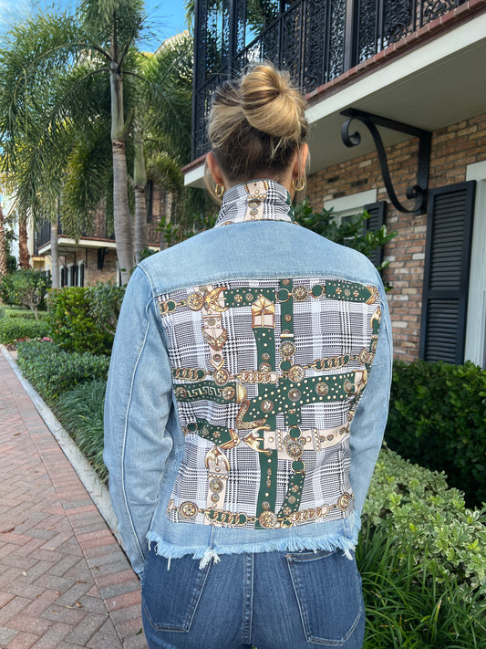 The Light Denim Jacket / Hounds Tooth / Green Strap - Stacy Bradley Design