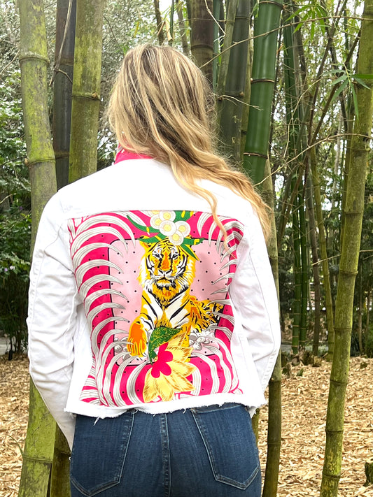 The White Denim Jacket / Pink Tiger