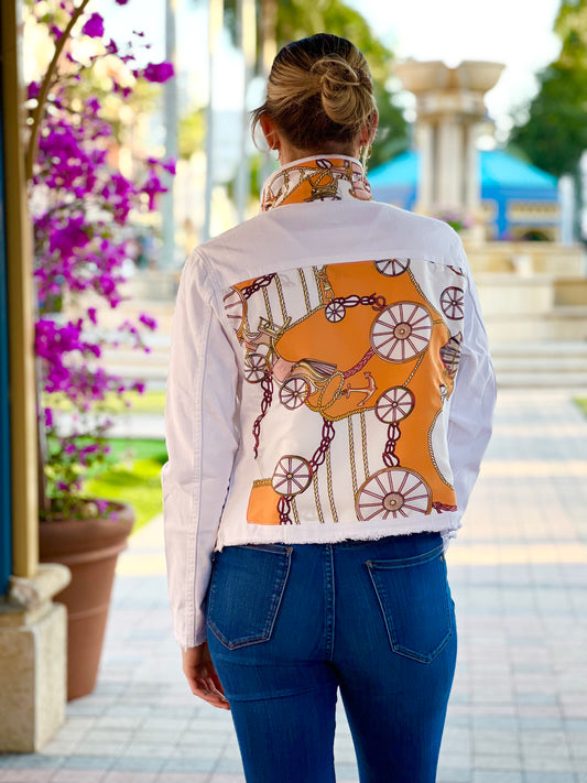 The White Denim Jacket / Designer Orange - Stacy Bradley Design